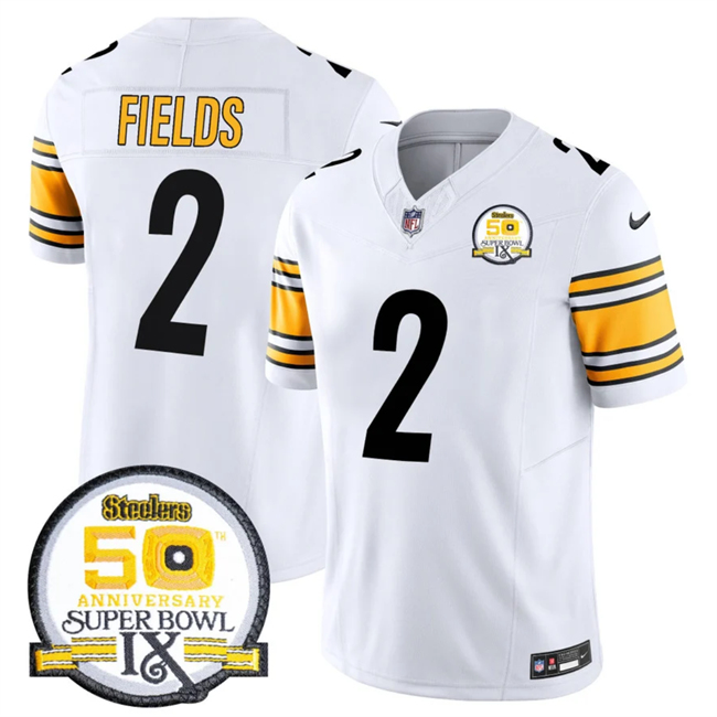 Men's Pittsburgh Steelers #2 Justin Fields White 2024 F.U.S.E. 50th Anniversary Of Super Bowl IX Alternate Vapor Untouchable Limited Football Stitched Jersey